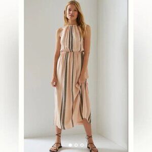 Anthropologie Cloth and Stone Halter Midi Dress in Maize Blush Pink Stripe
